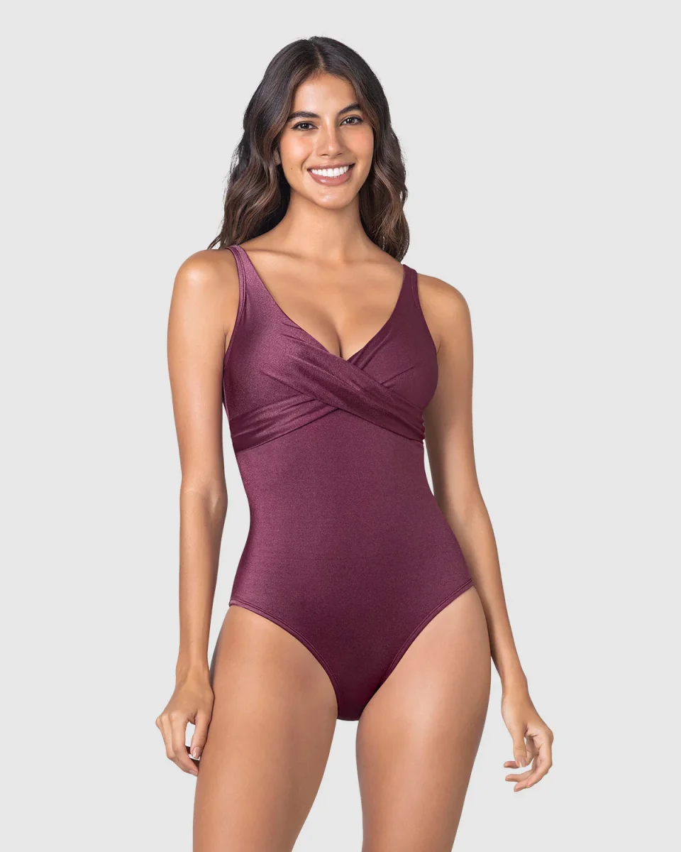 Vestido de baño entero con control de abdomen y tela con brillo - Imagen 2