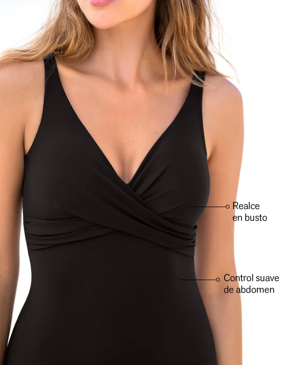 Vestido de baño de control suave de abdomen con drapeado en escote - Imagen 4