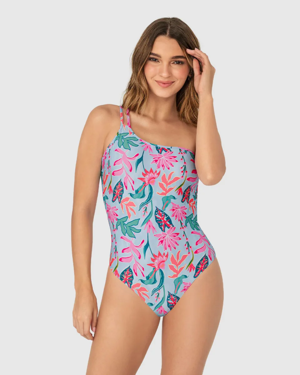 Vestido de baño entero estampado de un solo hombro - Imagen 2