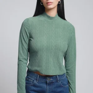 Blusa Tejida Cuello Mock Texturizada