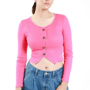 Blusa Cropped Manga Larga Botones