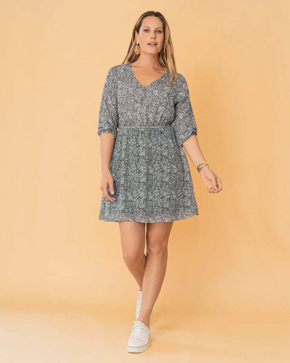 Vestido corto estampado con elástico en mangas y cintura - Imagen 2