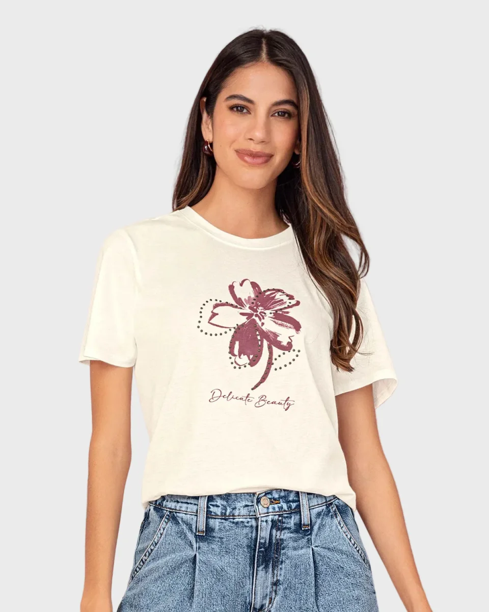 Camiseta manga corta en algodón con estampado en frente - Imagen 2